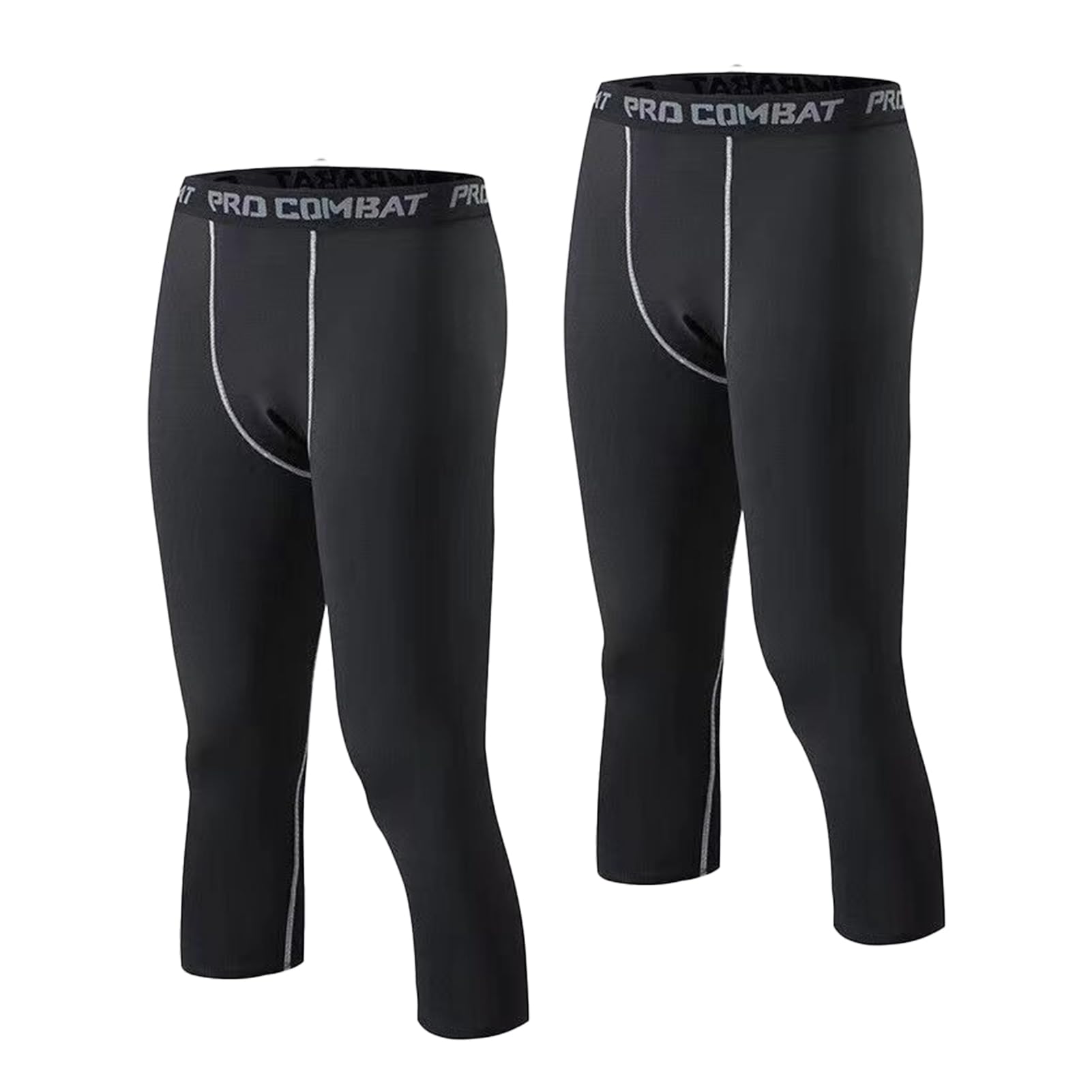 Shaiyou Men's Black Gray 3/4 2 Pcs 3/ Compression Pants, Cool Dry Base Layer Trousers Leggings For Gym Training Running Workout Sports Yoga Basketball (,4Xl)