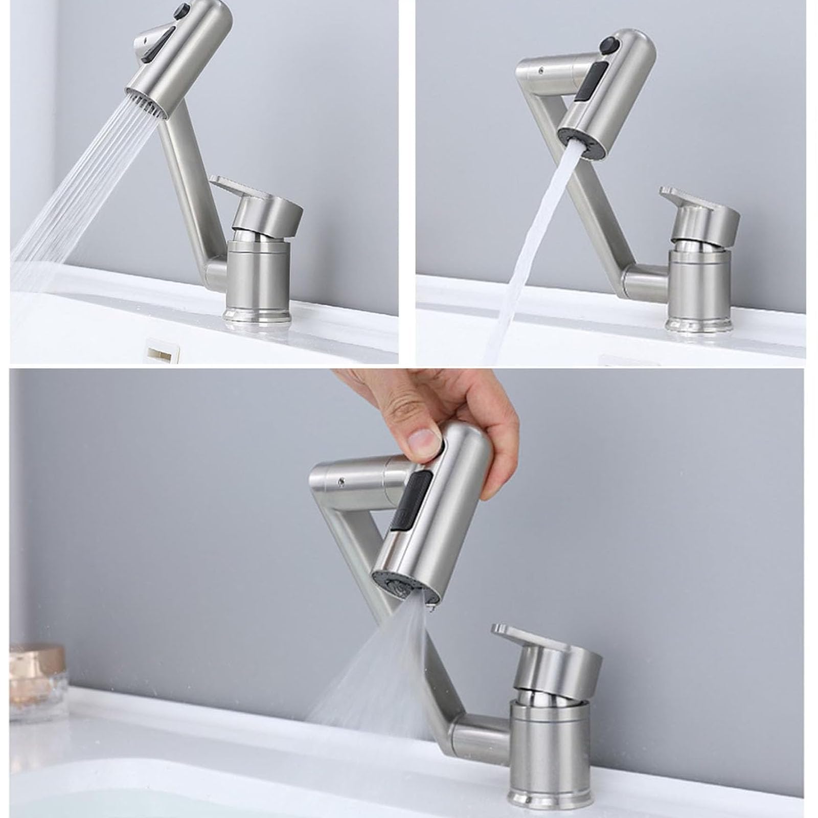 Robinet de cuisine Rabattable avec 2 Jets - Mitigeur Cuisine sous Fenêtre Pliable, 1080° Rotation Robinet Evier Acier Inoxydable 304, Mitigeur Evier Rabattable,Noir