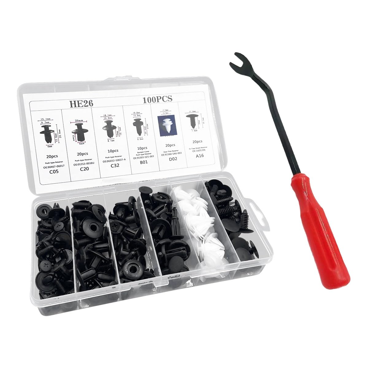 Photo 1 of 100PCS Plastic Car Body Trim Clips, Universal Car Bumper Clips, Rivets Fasteners Push Retainer Kit, Auto Push Pin Rivets Set with Storage Box (100PCS&Tool)