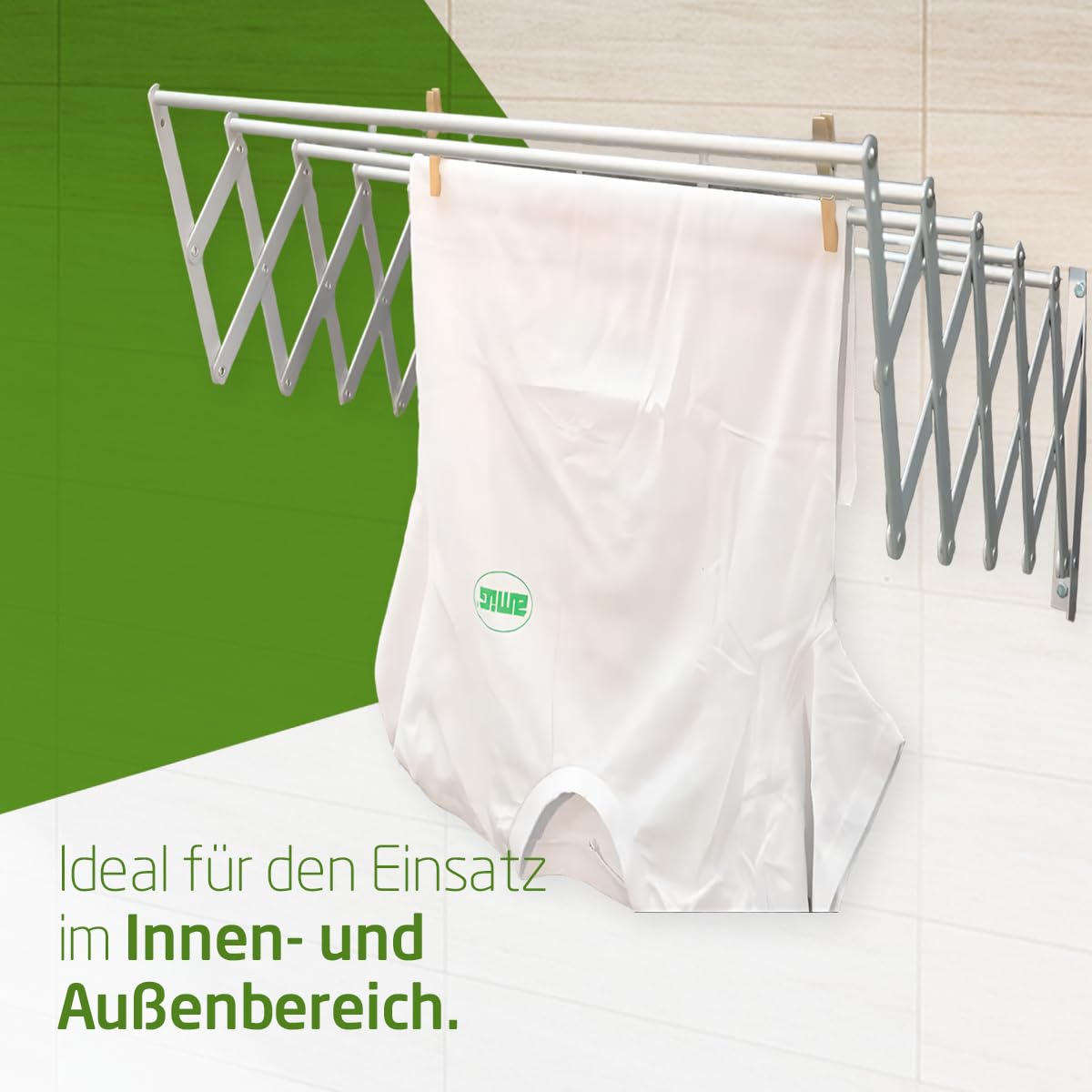 Amig – Ausziehbarer Wandwäscheständer - Maße: 140x14x3 cm - Trockenlänge: 7 m - Rostfreies Aluminium - Edelstahlschrauben - Für Innen- und Außenbereich - Einfache Montage