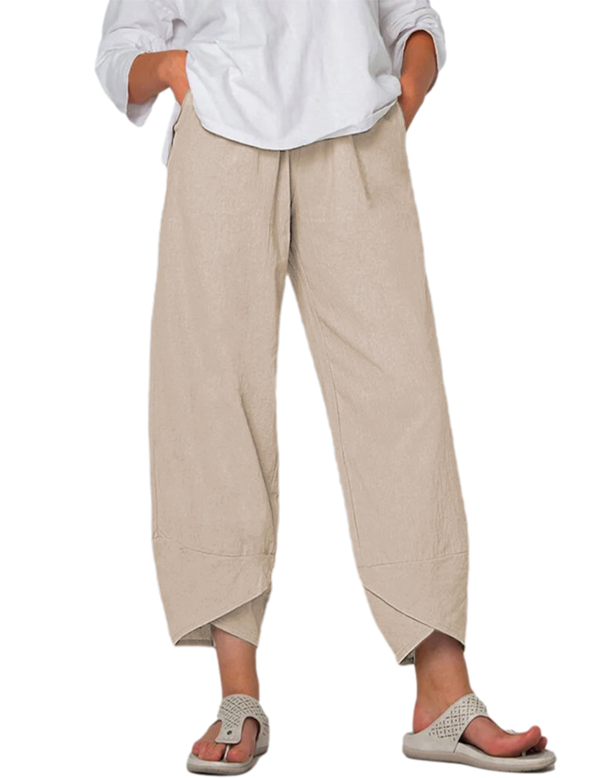 Springrain Womens Capri Pants Casual Summer Cotton Cropped Lounge Pants Trousers
