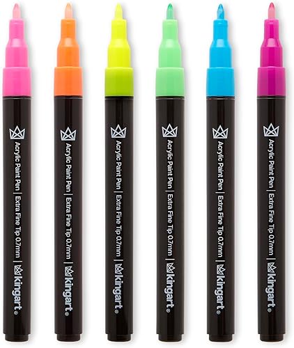 Miniatura 4 de KINGART 453-6C PRO - Bolígrafos de pintura neón extrafinos, punta de 0.028 in, 6 colores de pintura acrílica neón, de bajo olor, de secado rápido