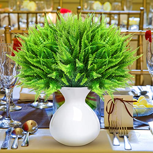 Janinka 40 Pcs Artificial Plants Fake Boston Fern Plastic Fake Ferns Large Faux Ferns For Outdoor Artificial Greenery Uv Resistant Plants For Indoor Garden Office Porch Home Decor #TOP3