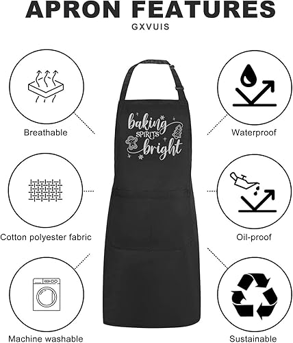 Miniatura 5 de Baking Spirits - Delantales brillantes para mujer con 2 bolsillos de Navidad, impermeable, ajustable, babero, cocina, barbacoa, delantal