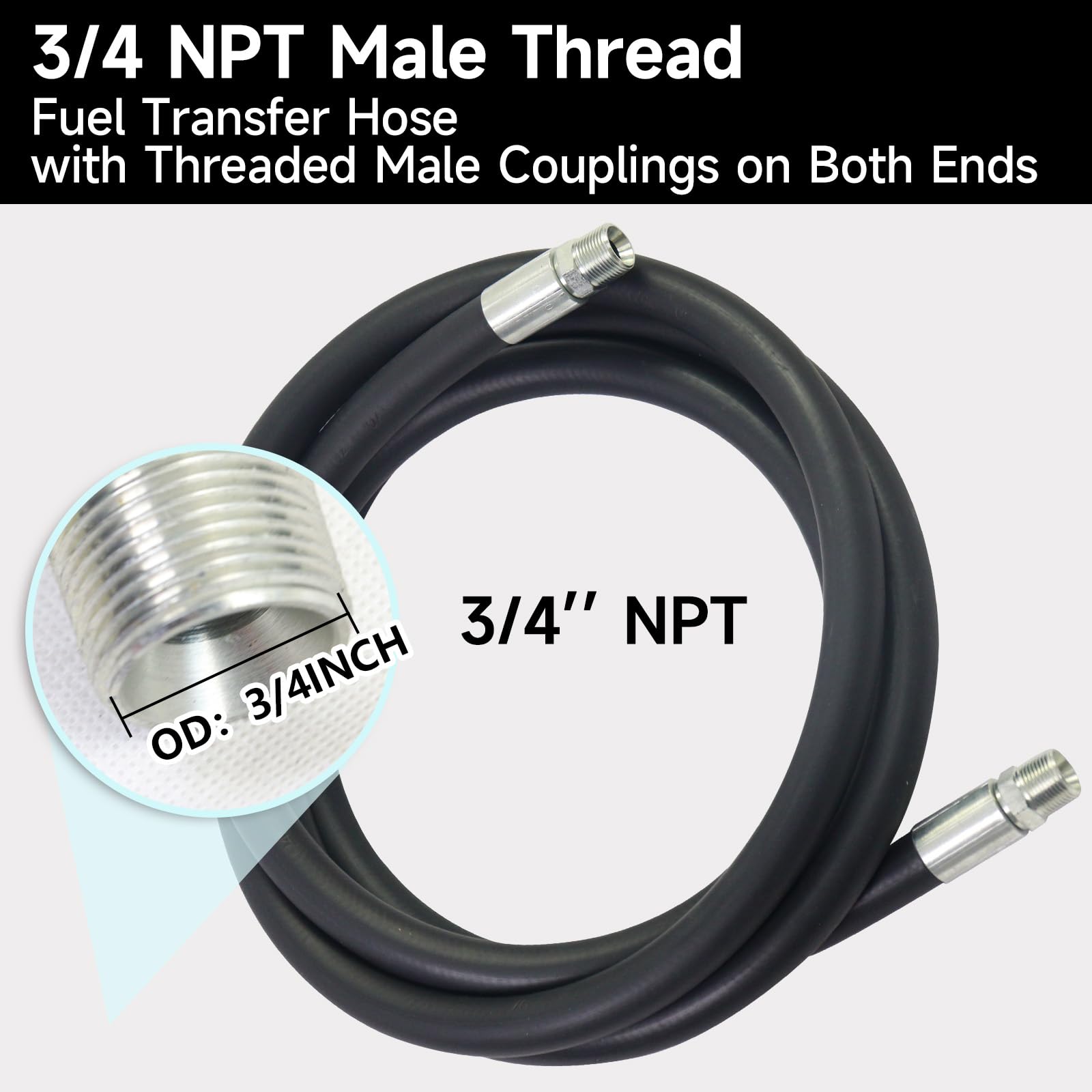 Manguera de transferencia de combustible de 3/4 x 13.1 pies, conector de accesorios NPT de 3/4 pulgadas, manguera de combustible de 3/4 pulgadas de diámetro interior para dispensar aceite de