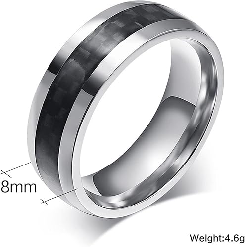 Miniatura 6 de Black Stainless Steel Rings for Men, Wedding Bands for Men Silver Black 8MM with Carbon Fiber Inlay