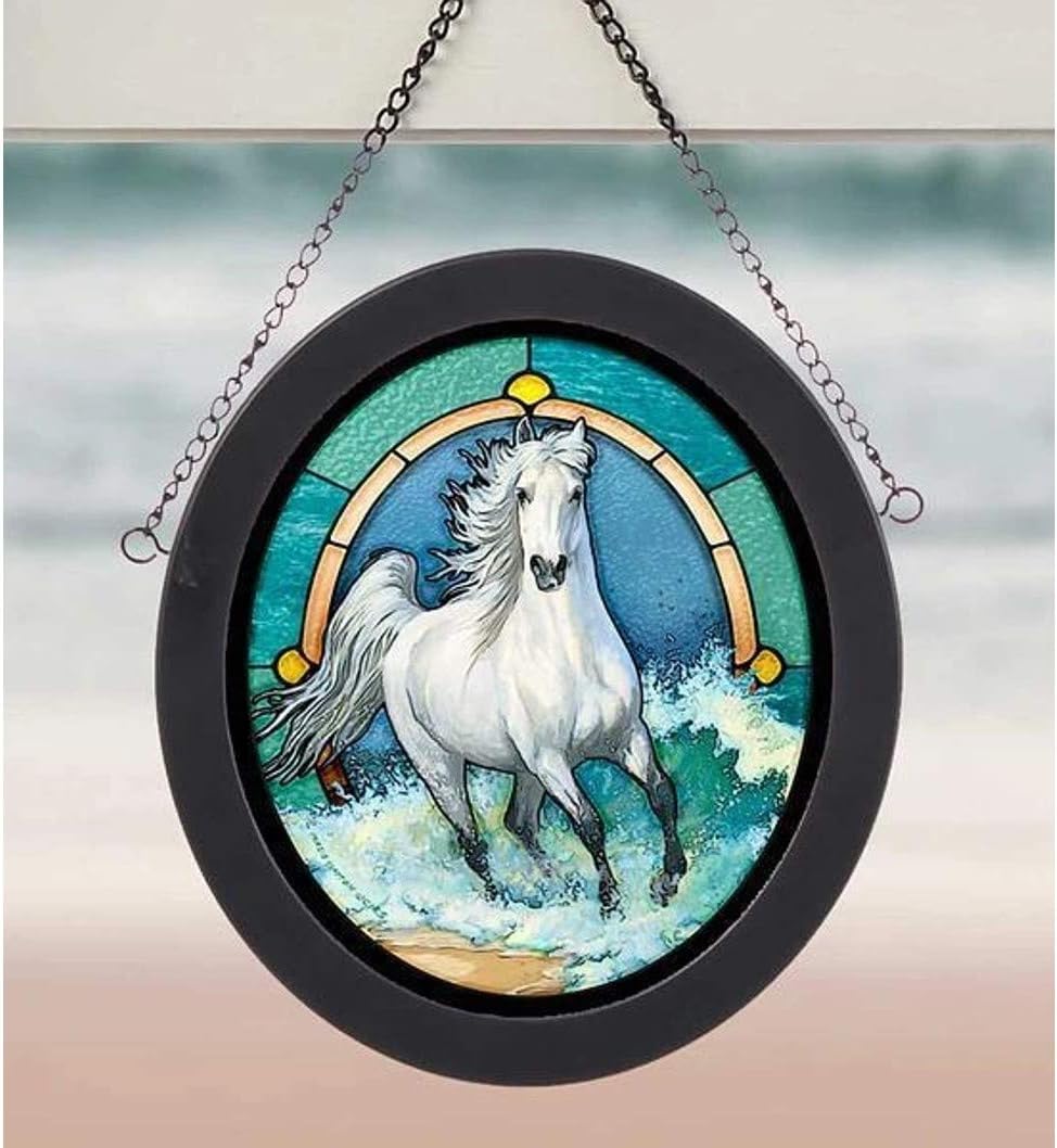 Wild Wings 5386497707 Stained Glass Art,(Surf Run Horse),9 inch Hx8 inch W