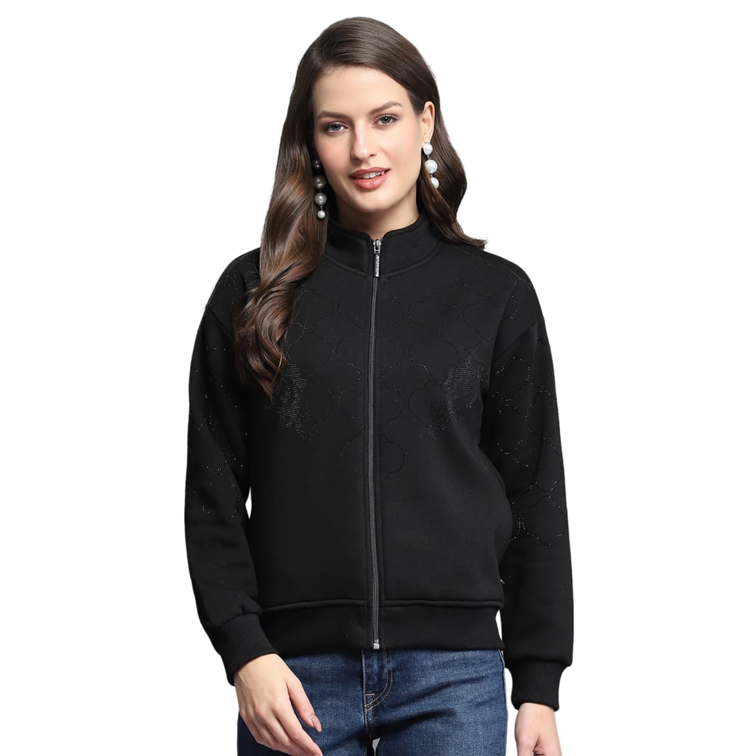 monte carlo Womens Printed Black Mock Neck Full Sleeve Sweatshirt-picture-44