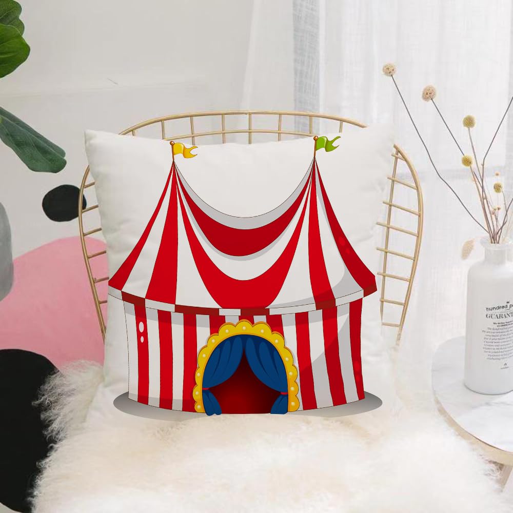 HYMSXW Cushion Cover,Throw Pillow Case Home Decorative for Living Room Bedroom Sofa Chair 20X20 Inch,Circus Decorations, Retro Circus with Flag Nostalgic Fun Festi,Pillowcase 50X50cm
