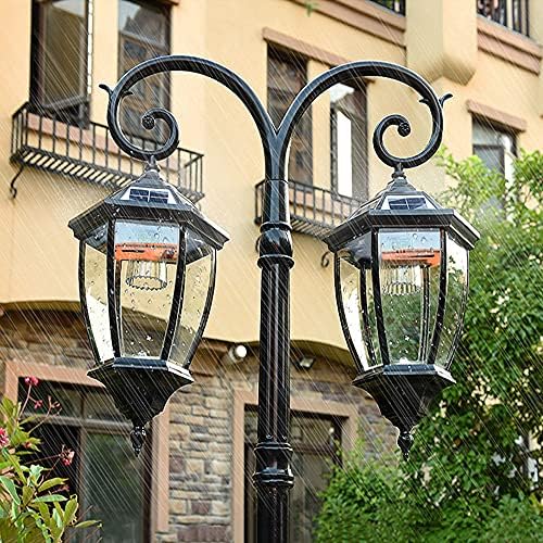 Solar Street Lights Outdoor Lamp Post Light, Waterproof High Pole Light European Victorian Aisle Villa Landscape Light Anti-Rust Lighting Fixture Park Patio Road Post Lamp (Black Height 230cm)