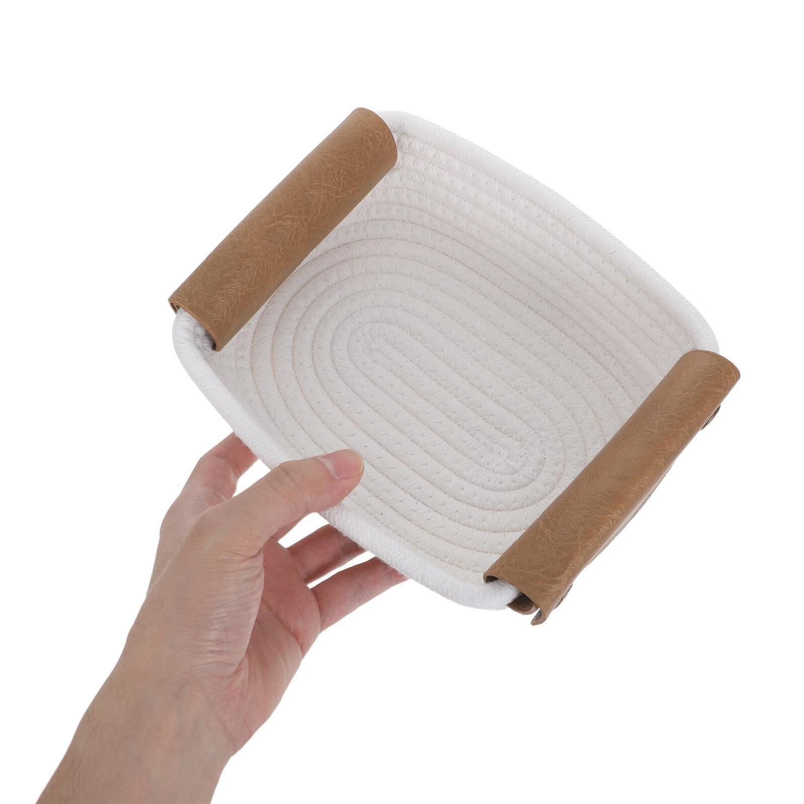 Generic 5 Szt. Częściowy Zestaw Małych Plecionych Koszy z Bawełnianego Sznura z Uchwytami PU Organizer Do Pokoju Dziecięcego i Łazienki Pojemnik Dekoracyjny Zabawki i Akcesoria Kąpielowe