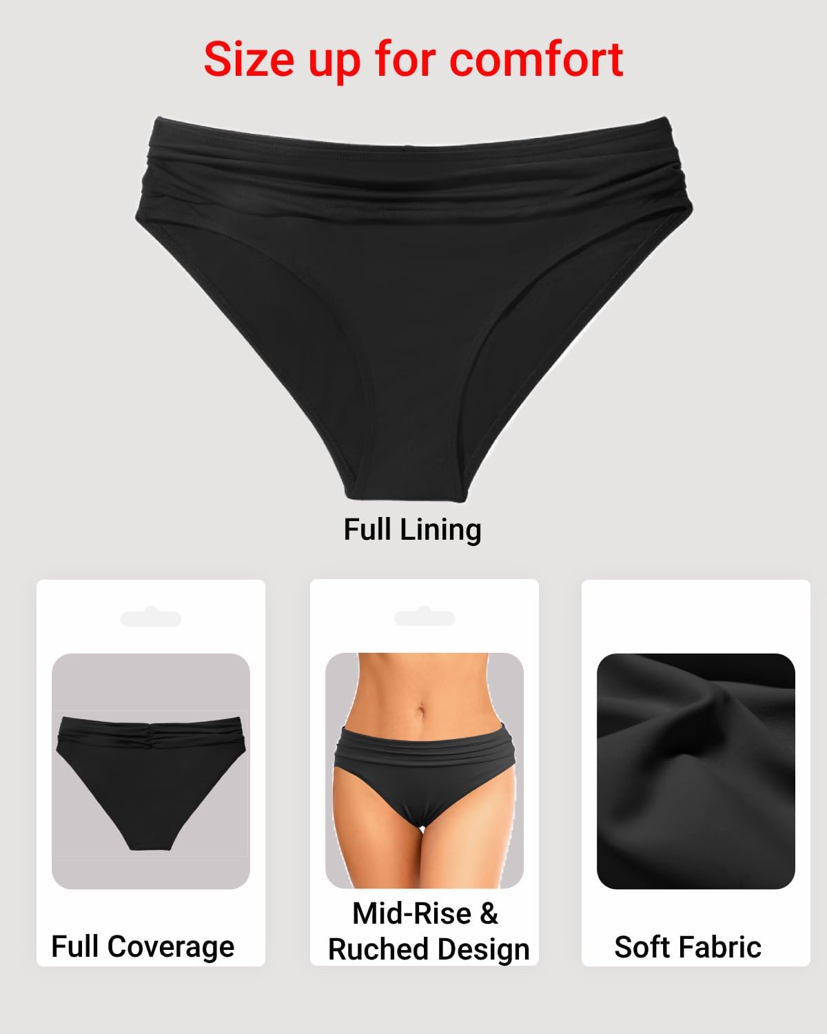 Zmart Women Full Coverage Ruched Bikini Bottoms Tummy Control Swim Bottoms Scrunch Ruffle Bathing Suit Bottom - Image 3