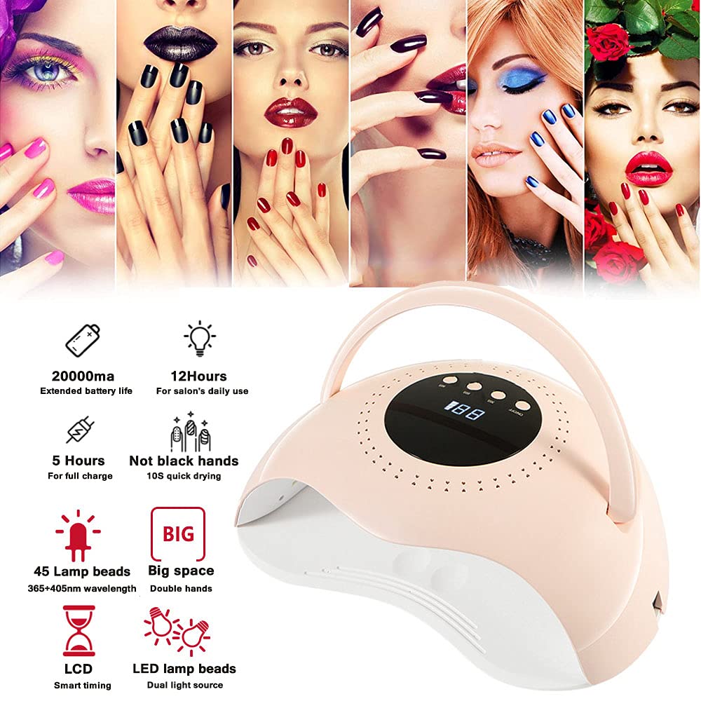 lamparas para uñas. Lámpara de uñas de gel inalámbrica de 120 W, lámpara de curado de secador de uñas LED recargable, luces de uñas de gel profesionales, herramientas de manicura for decoración de uña