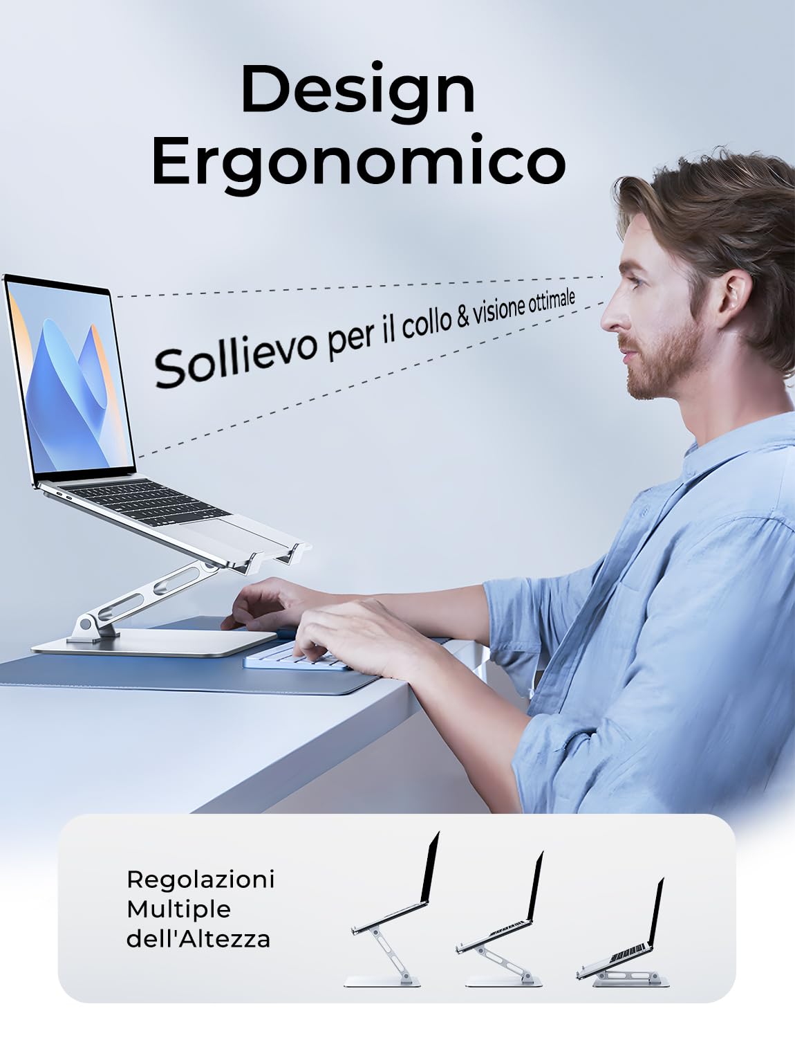 CIRYCASE Supporto PC Portatile Ergonomico, Altezza Regolabile Laptop Stand Alluminio Pieghevole, Raffreddamento Rialzo PC Scrivania Compatibile con MacBook Pro/Air, Cassetti Tastiera Laptop da 10-16"