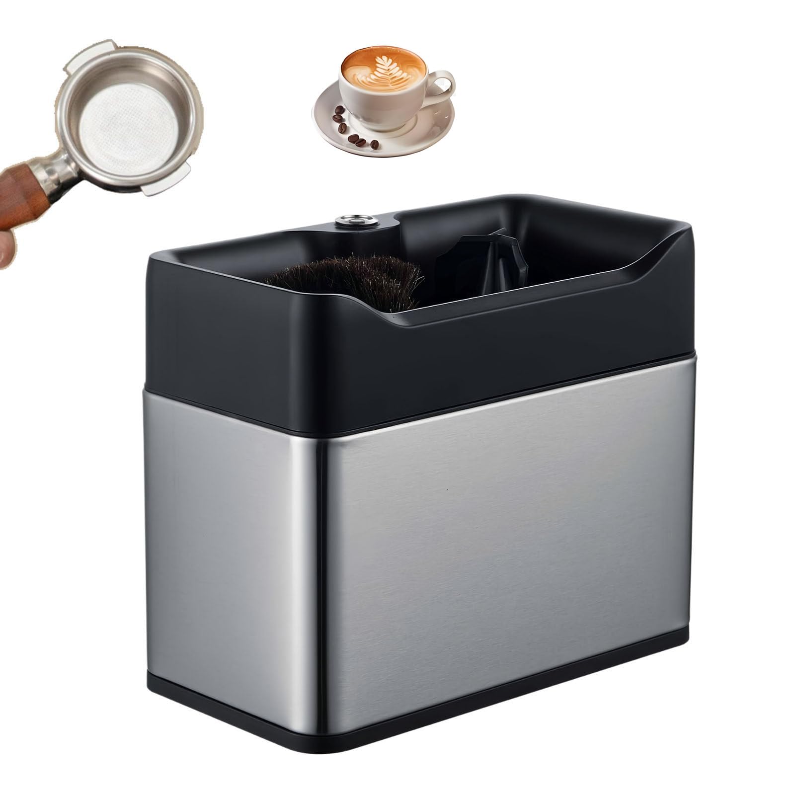GSHSHOU Portafilter Cleaner Electric with Dual Brush Heads, 3 Scrapers for 58mm and 51mm Portafilters, Automatic Coffee Grounds Cleaning Machine for Home & Commercial Use Silver
