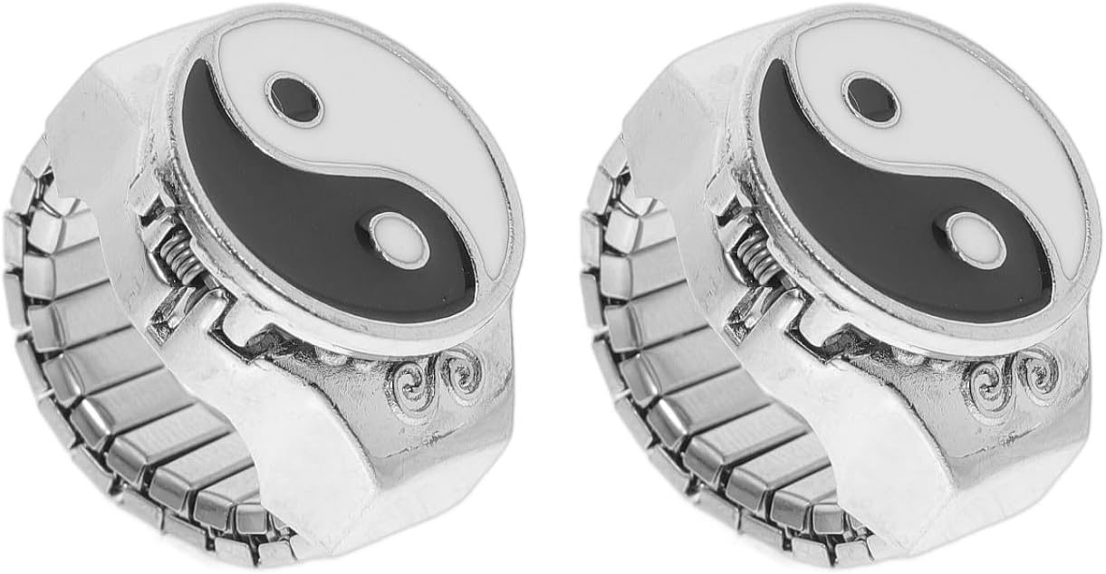 Gatuida 2 Pcs Disc Ring Watch One Ring Watch Ring Retro Finger Ring Statement Ring Digital Watches for Women Yin Yang Ring Finger Rings for Men Finger Ornament Universal Bracelet Metal Man