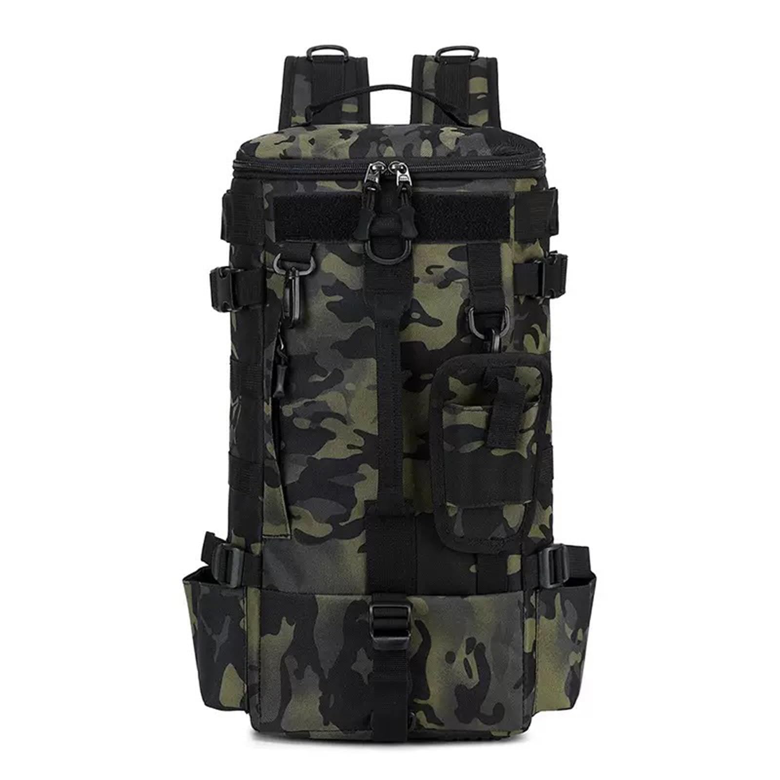 Großer Angelrucksack mit Rutenhalter, Oxford wasserdicht, große Kapazität, Wanderrucksack, Reiserucksack, geeignet für Angeln, Picknicks und Wandern, CP, PVC-Angeltasche für weiche Köder