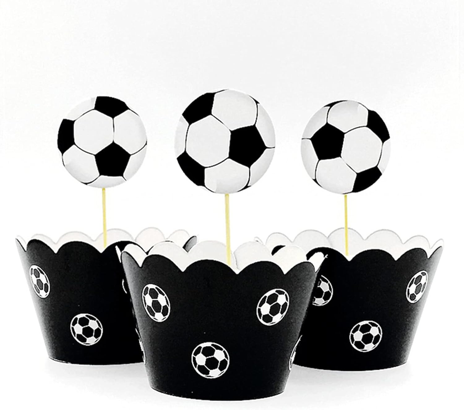 24Pcs Football Cake Toppers and Wrappers,World Cup Football 2022
