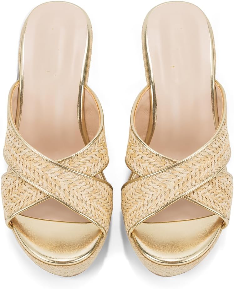 Women's Wedge Slides -Sandals - espadrilles raffia sandals -summer Open Toe platform Slip On high heel casual sandals beach comfortable slippers - Image 5