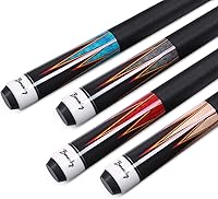 Bonvalry 58" Pool Cue Set of 4 - Maple Shaft 13mm Layered Tip, Stained Decal Butt, Nylon Wrap Handle for Precise Billiards Shots