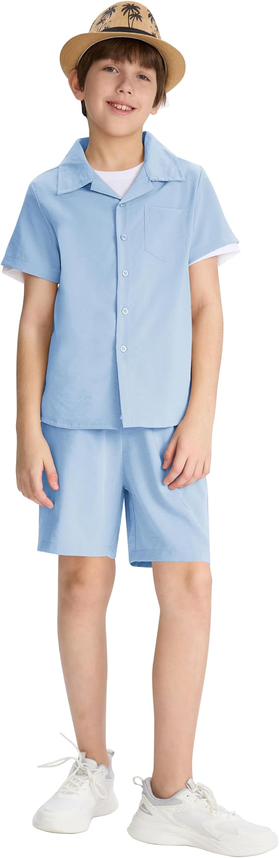 MoFiz Freizeitanzug Trainingsanzug Jungen Bekleidungsset Strandurlaub Outfits Knöpfen Kurzarm-Hemden und Shorts Sommersets Kinder Größe 128 bis 174
