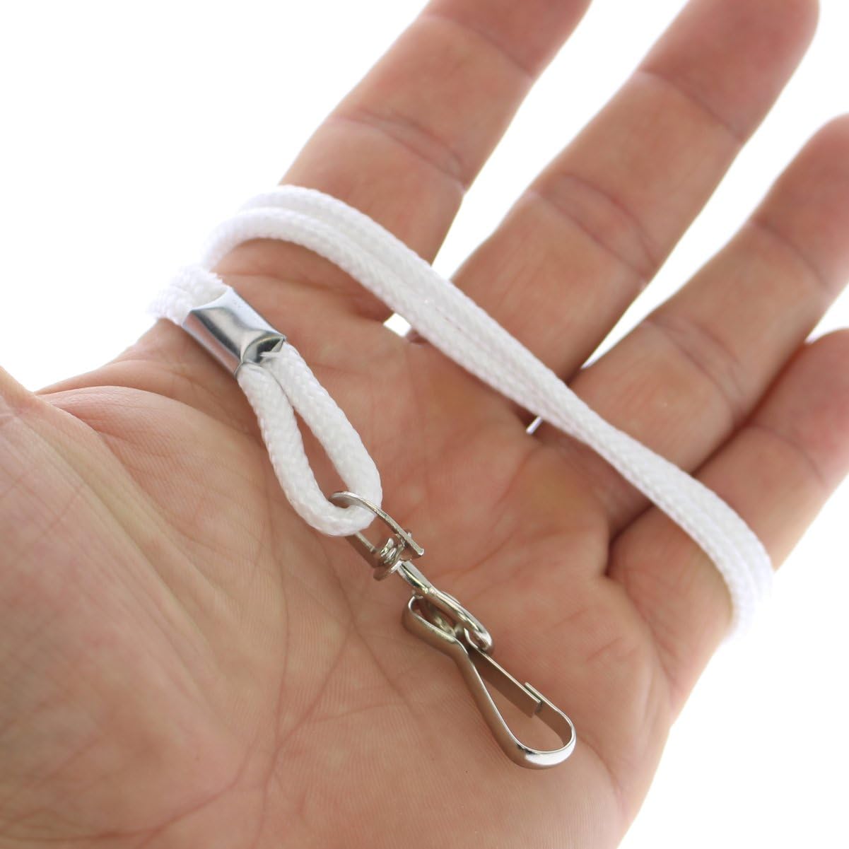 Specialist ID Bulk 100 Pack - Premium Round ID Badge Holder Neck Lanyards for Badges and Name Tags - 36 in Non-Breakaway Heavy Duty Rope Cord & Secure Metal Swivel J Hook Clip (White)