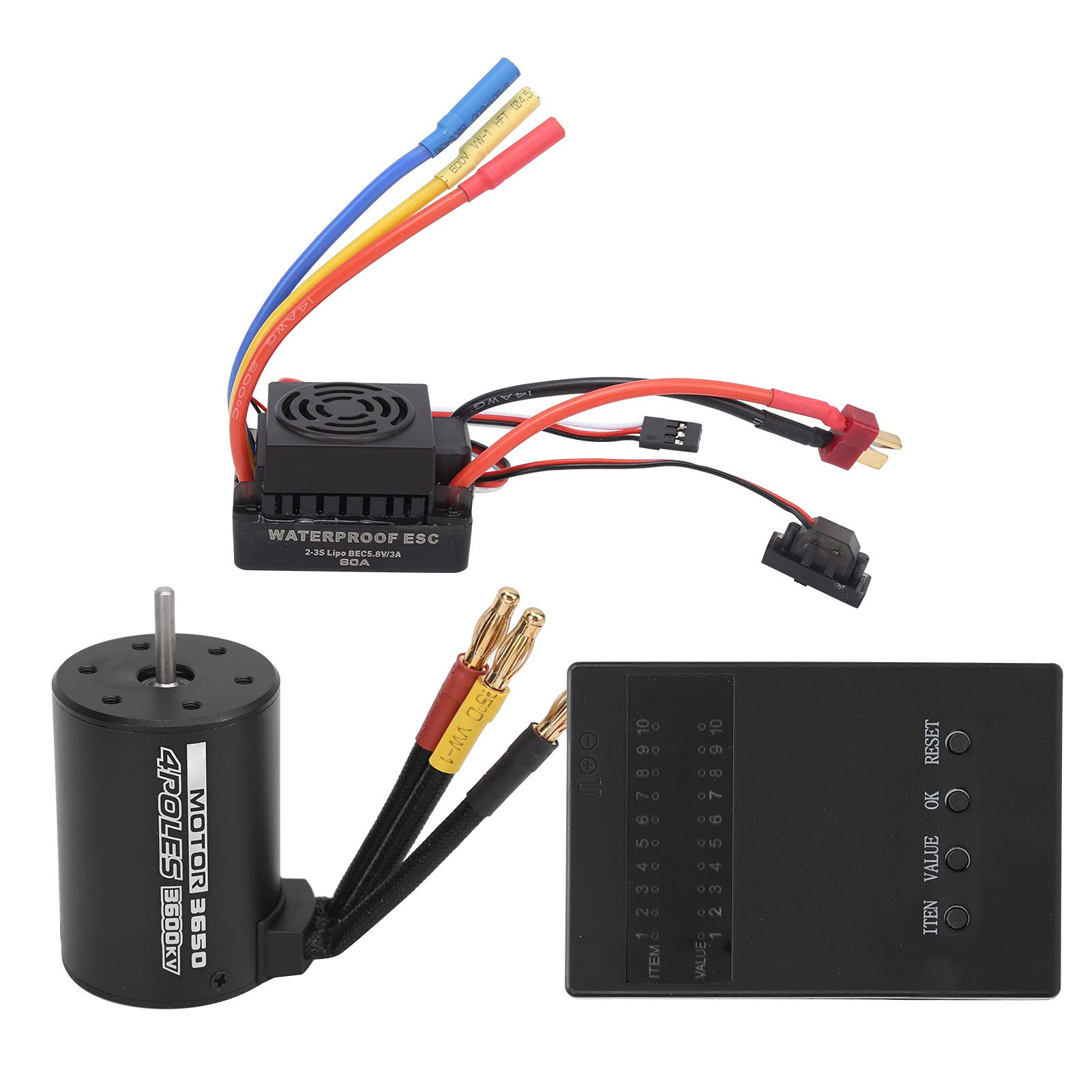 Generic Trwały Silnik Bezszczotkowy 3650 3600 KV i Karta Programatora ESC do Części Samochodowych 1/8 1/10 RC