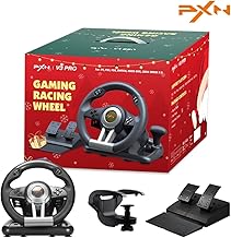 PXN V3III PS4 Racing Wheel - 180° PC Steering Wheel and Dual Motors Vibration, Racing Wheel with Linear Pedal/Accelerator Brake, for PC/PS4/Xbox One/Xbox Series X|S/Switch, Unique Gifts For Xmas, Black