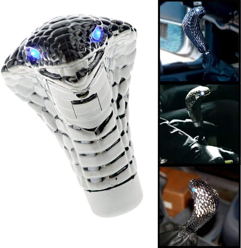 High Speed Steel (HSS) Chrome Cobra Snake Red LED Eye Car Manual Gear Shift Knob Handle Shifter Lever