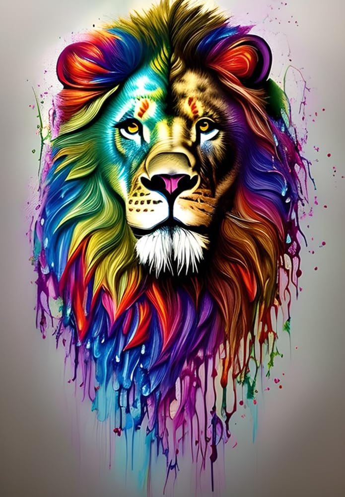 Moohue Colorful Lion 14Ct Stamped Cross Stitch Kits For Adults Beginners Counted Cross Stitch Kits For Adults Advanced (Colorful Lion), Hjkl01