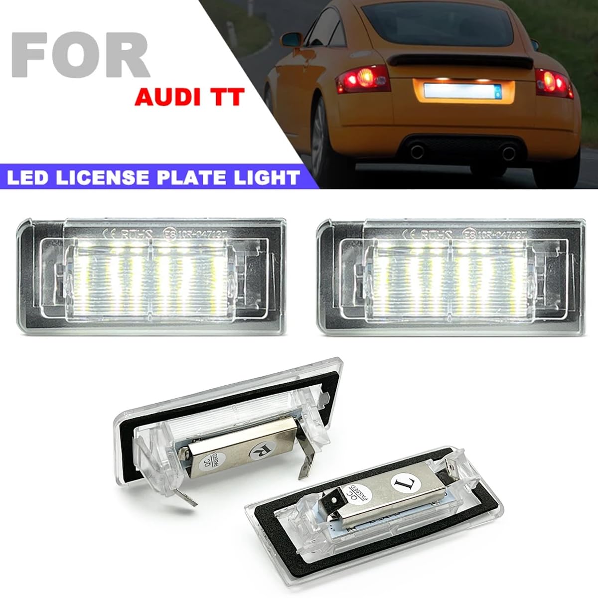Światła LED do Tablicy Rejestracyjnej Białe Ksenonowe BEZ BŁĘDÓW Compatible For Audi TT MK1 8N 1999-06 Roadster 8N9 1999-2006 Coupe 8N3 1998-2006 Wodoszczelne Oświetlenie Tylne 6000K 2 Sztuki