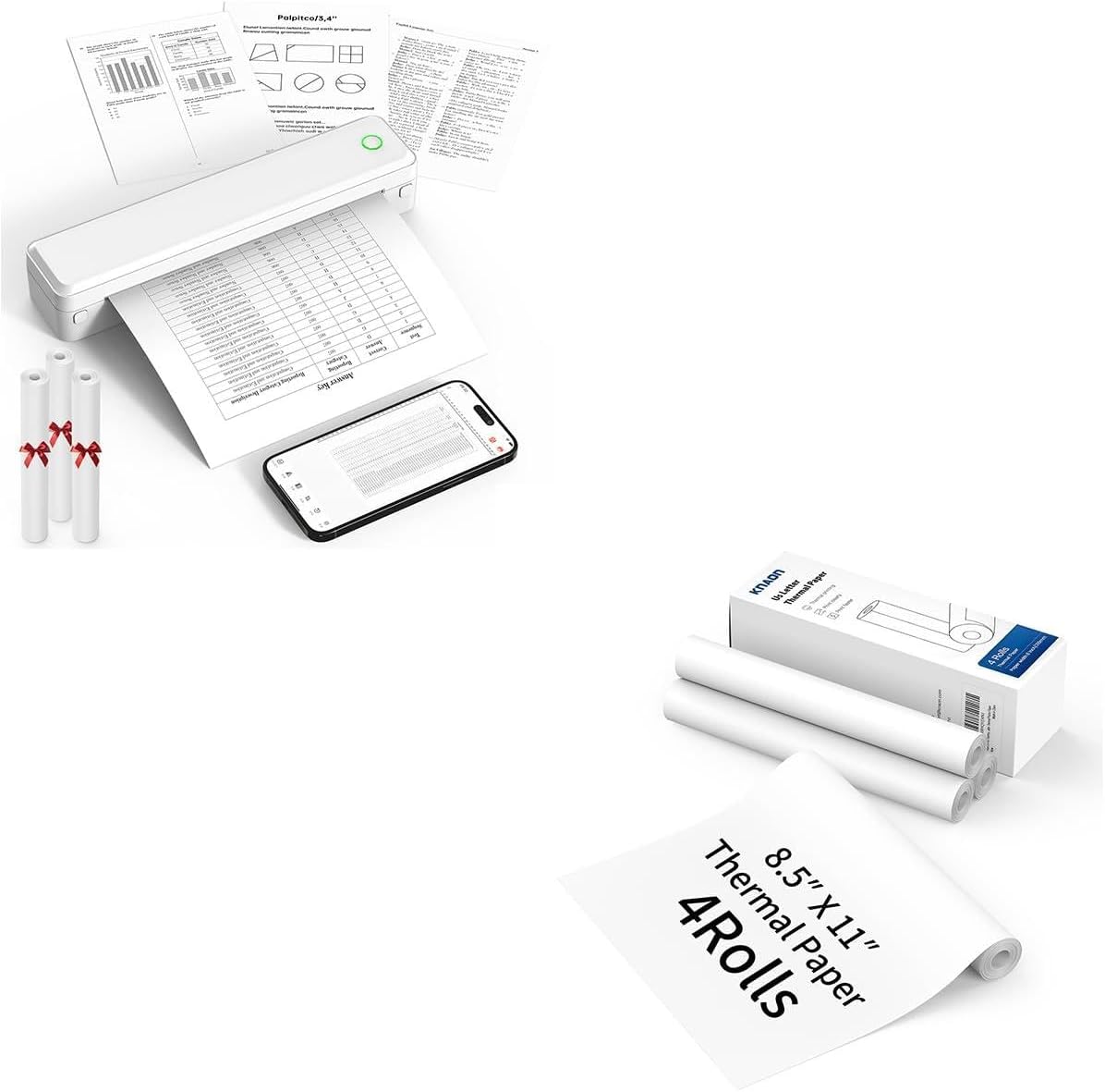 Portable Thermal Printer with 3 Rolls + 4 Rolls A4 Thermal Paper, Portable Printer Wireless for Travel,Office&School – Supports US Letter,