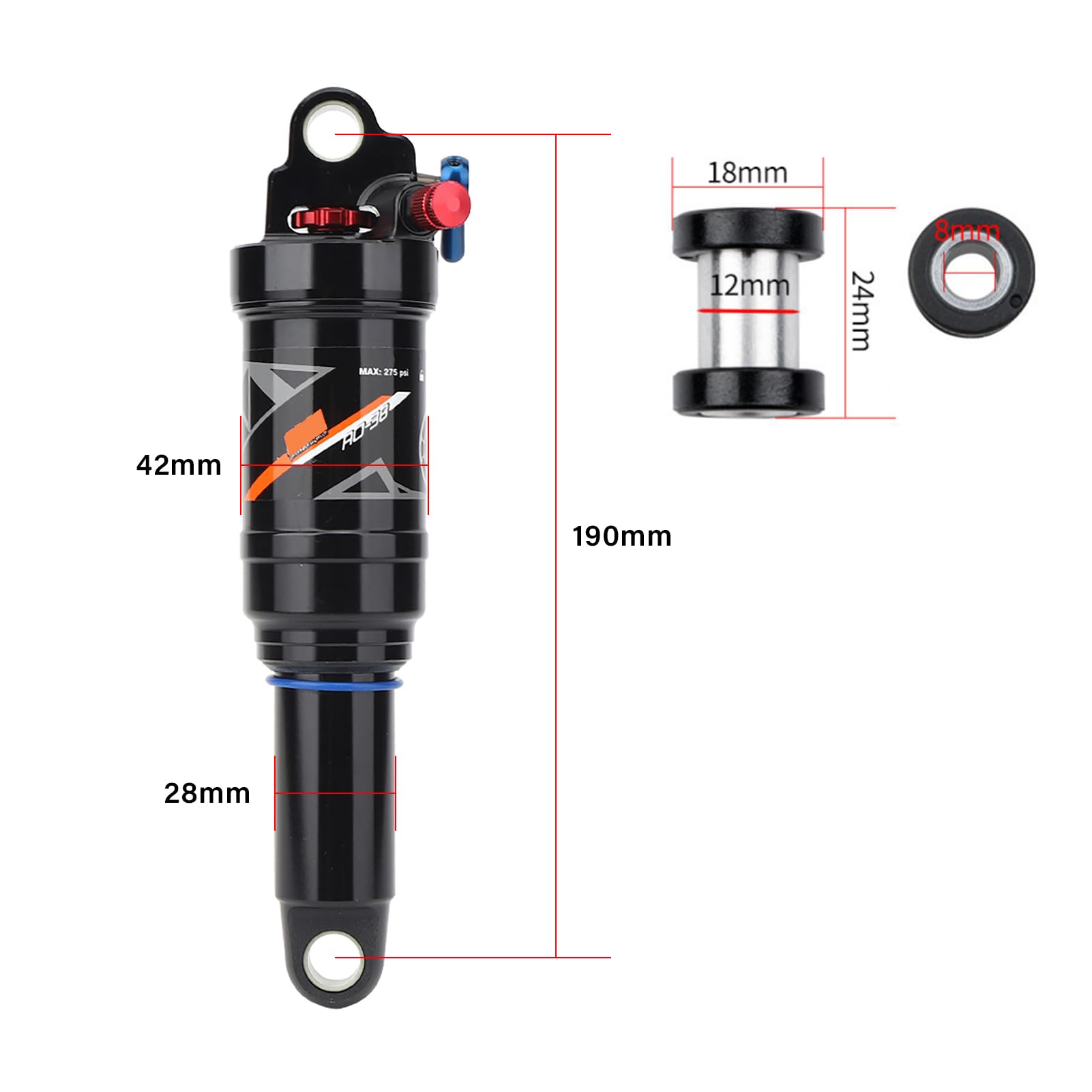 Amortiguador trasero de bicicleta, amortiguador de presión de aire de bicicleta de montaña, amortiguador trasero suave de MTB, accesorio de bicicleta