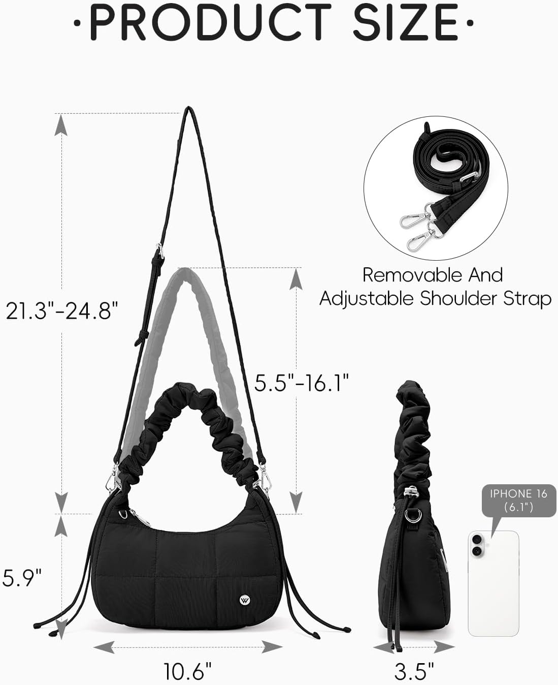 WESTBRONCO Small Puffer Shoulder Bag, Quilted Crescent Crossbody Bags for Women Nylon Daily Purse, Womens Puffy Handbags - Image 2