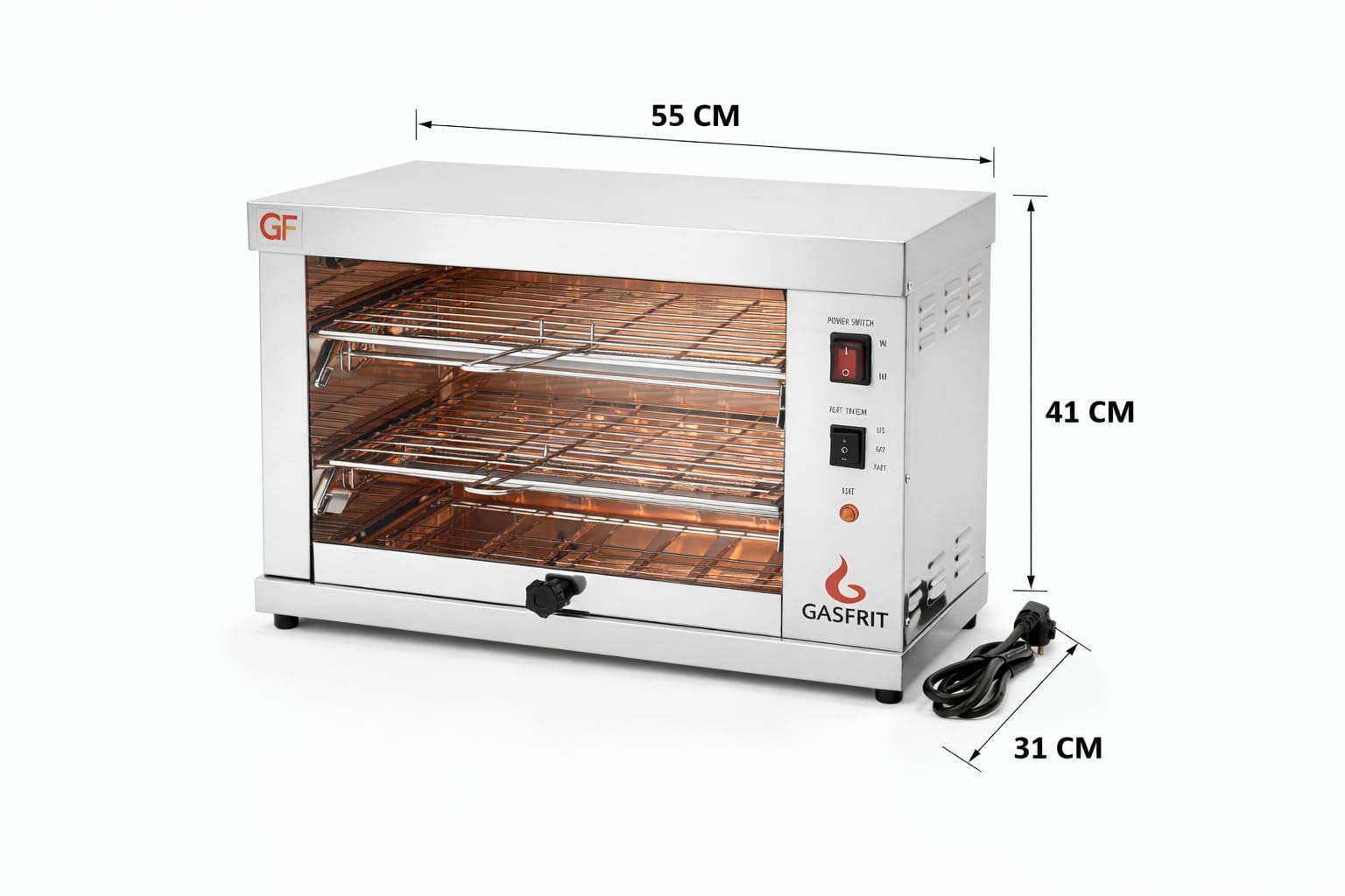Grille-pain électrique industriel à quartz 2 étages, 3000 W, acier inoxydable, grille et plateau ramasse-miettes amovibles, usage professionnel hôtellerie
