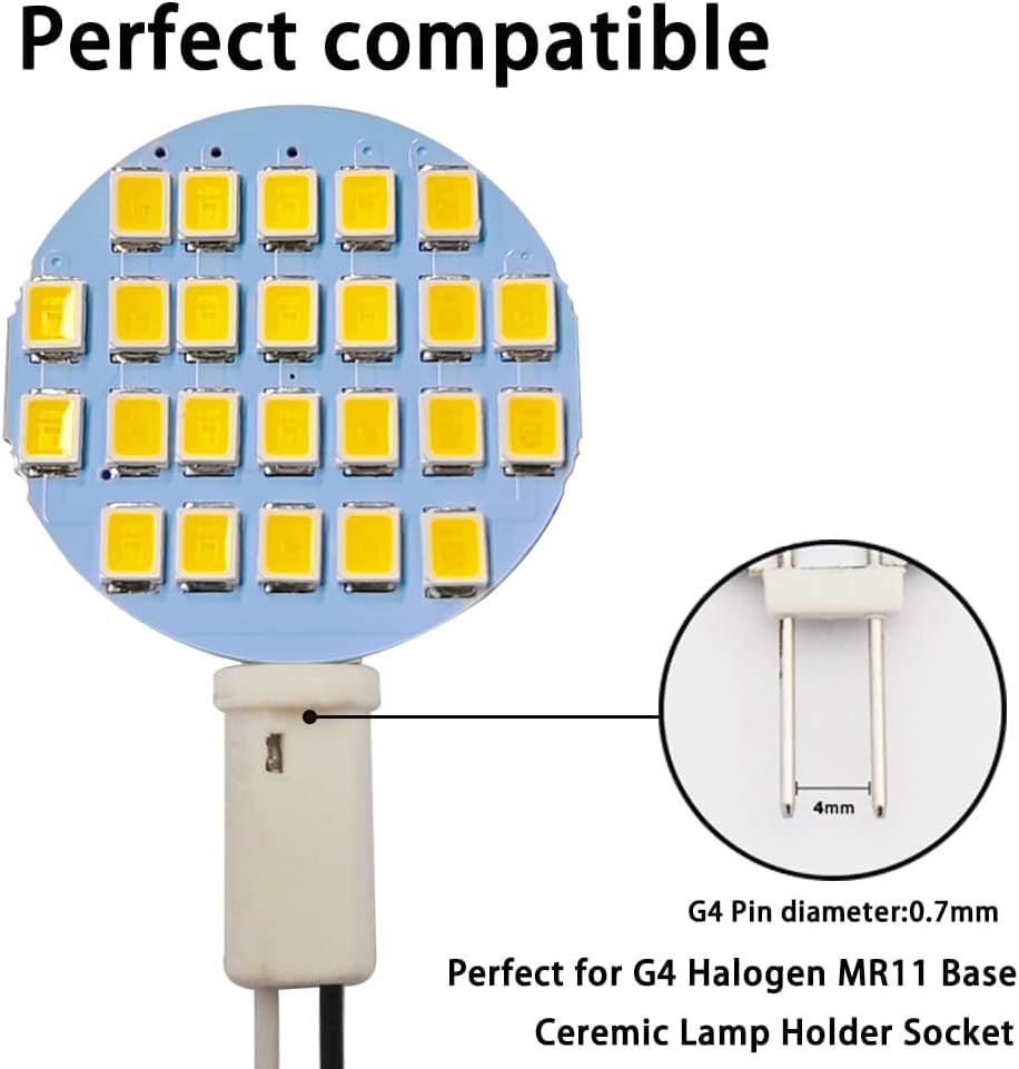GRV G4 Bi Pin Base Replacement Bulb 24-2835SMD LED Bulb Lamp Super Bright RV Camper Under Cabinet Dome Light,Closet Lights,Boat Lighting,DC12V Dimmable Warm White Pack of 10
