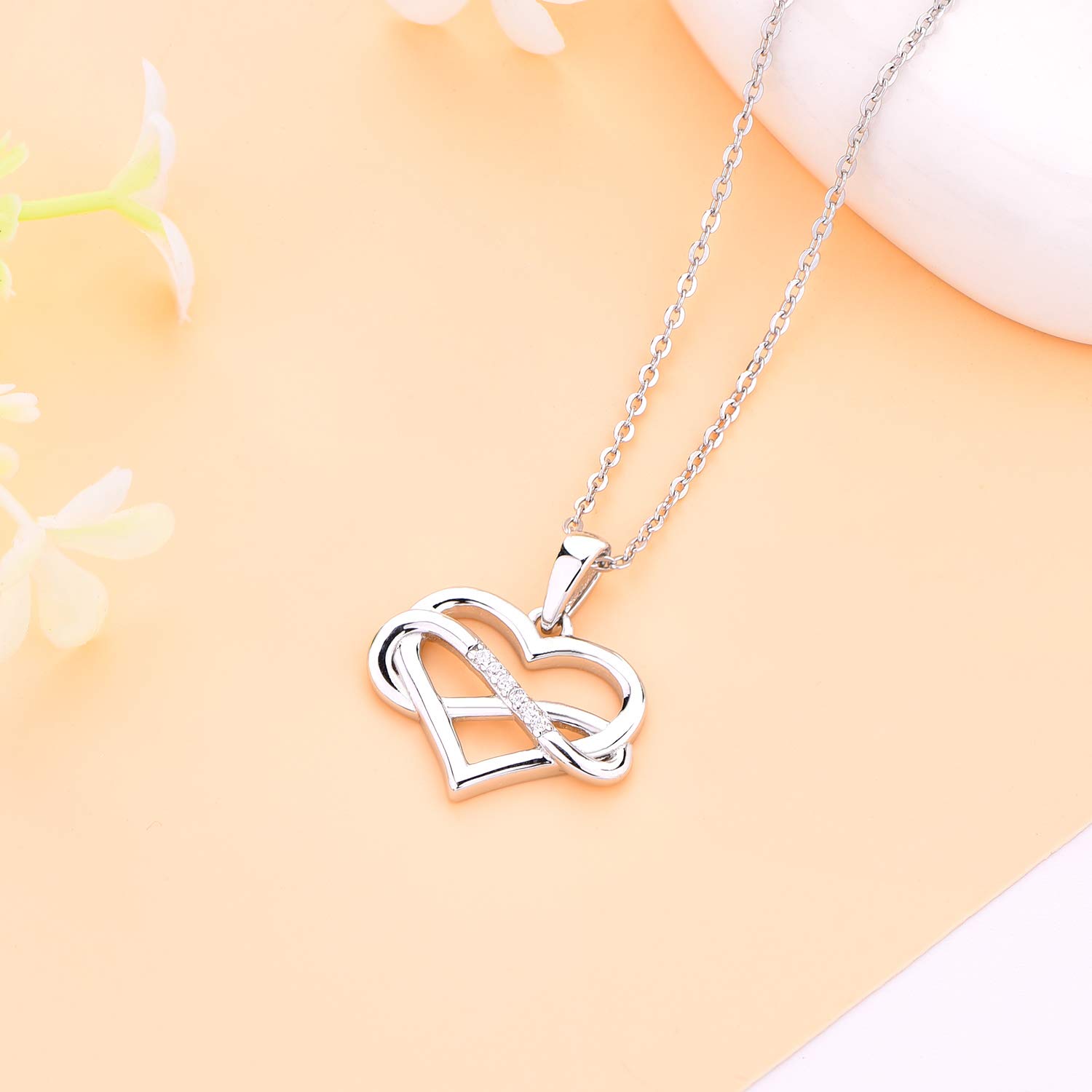 JO WISDOM Damen Kette Unendliches Herz Silber 925,Halskette Anhänger mit 3A Zirkonia,Schmuck für Frauen