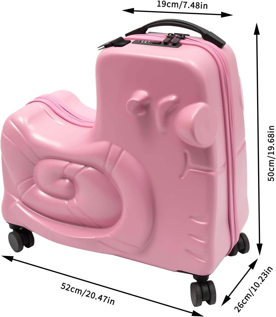 DNYSYSJ 20" Children's Ride On Luggage, Kid's Trolley Suitcase with Universal Wheels and Password Lock, Carry On Luggage Rolling Luggage, Aged 1-6 Years, ABS+PC (Pink, Snail Pattern)