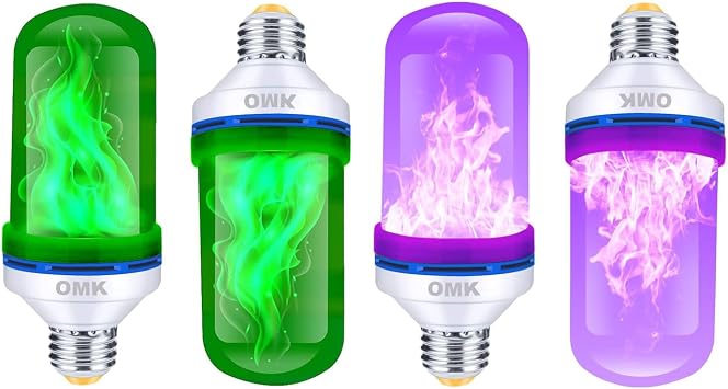OMK - Christmas Decorations LED Flame Effect Light Bulbs - Newest Upgraded 4 Modes - Holiday/Christmas Gifts/Indoor/Outdoor Decoration Lights Green2 + Purple2