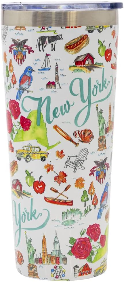 Boston International Rosanne Beck State Collection Stainless Steel Travel Tumbler with Lid, 22-Ounces, New York