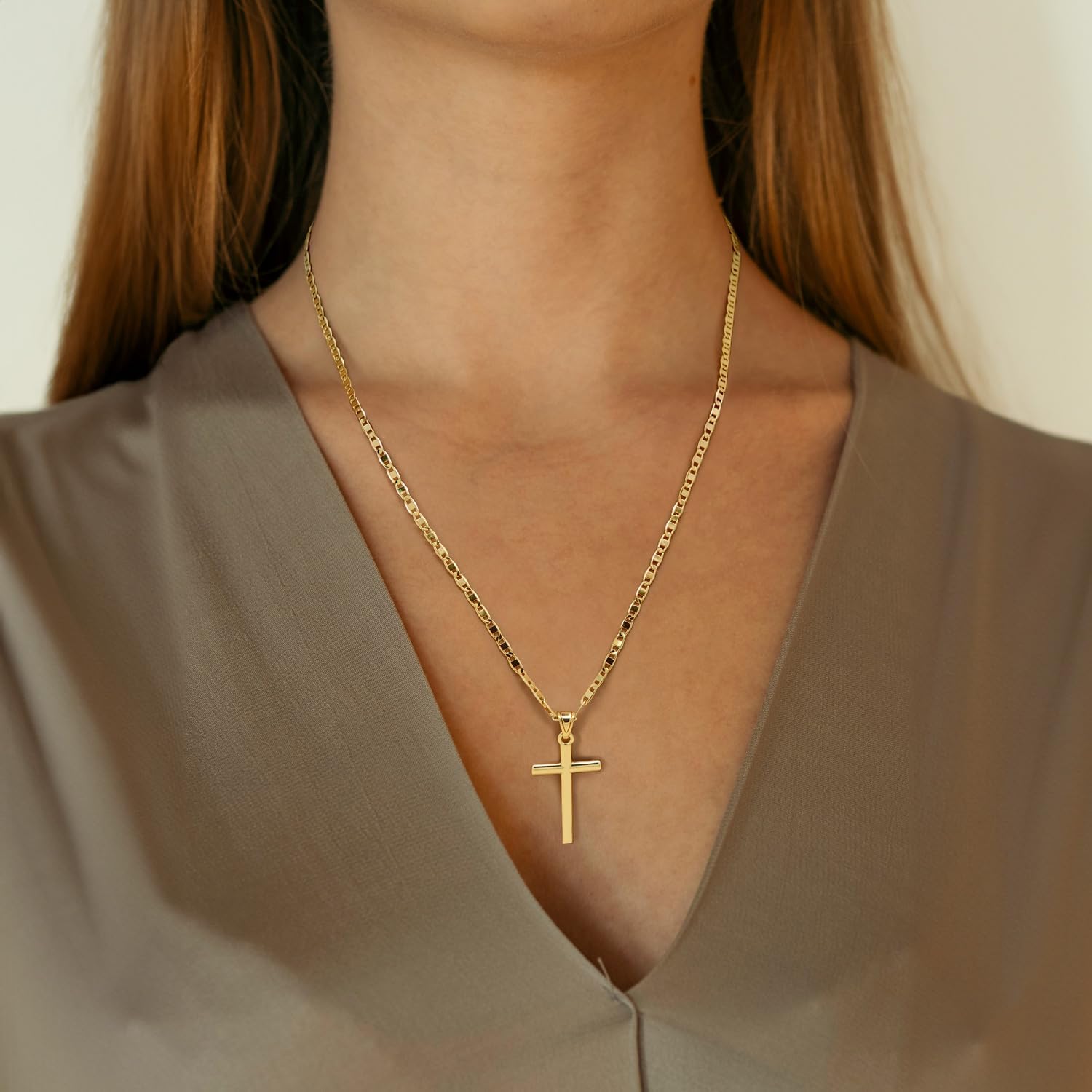 14K Gold Cross Necklace for Women Gold Figaro or Mariner Chain Cable Necklace for Women Hypoallergenic Faith Pendant Womens Necklace - Image 4