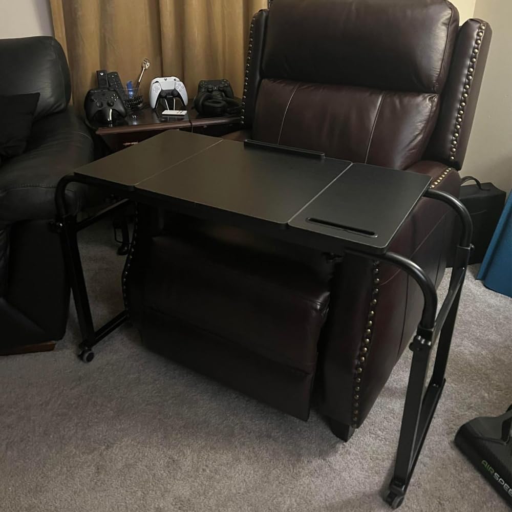 KOMOREBI Overbed Table with Wheels Laptop Desk Cart Table Over The Bed Table Adjustable Height and Length for Hospital and Home use Black