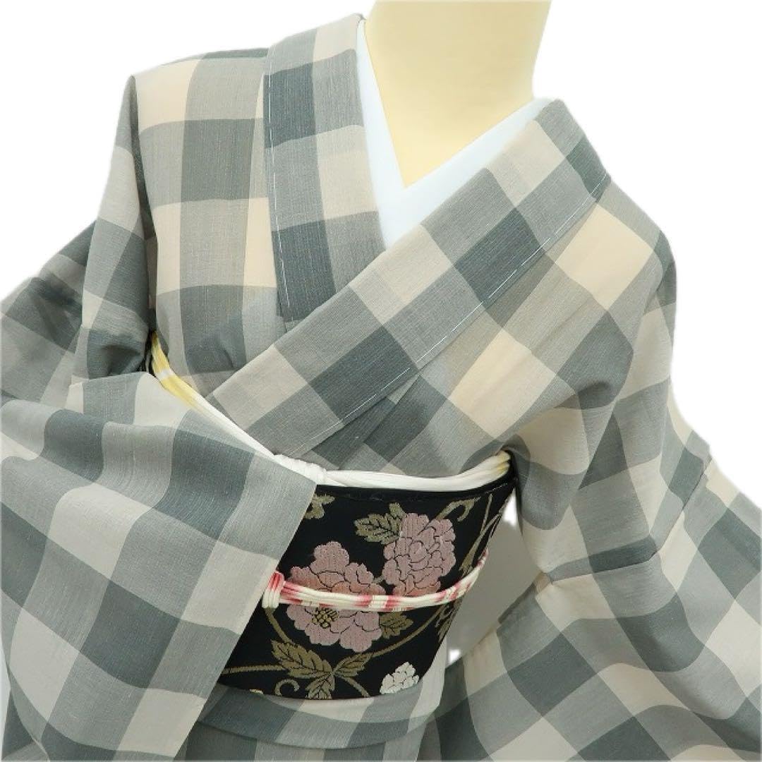 むつき✺新品 洗える夏着物 チェック柄 トール 紗 小紋A3107 むつき様専用✺新品 洗える夏着物 チェック柄 トール 紗 小紋