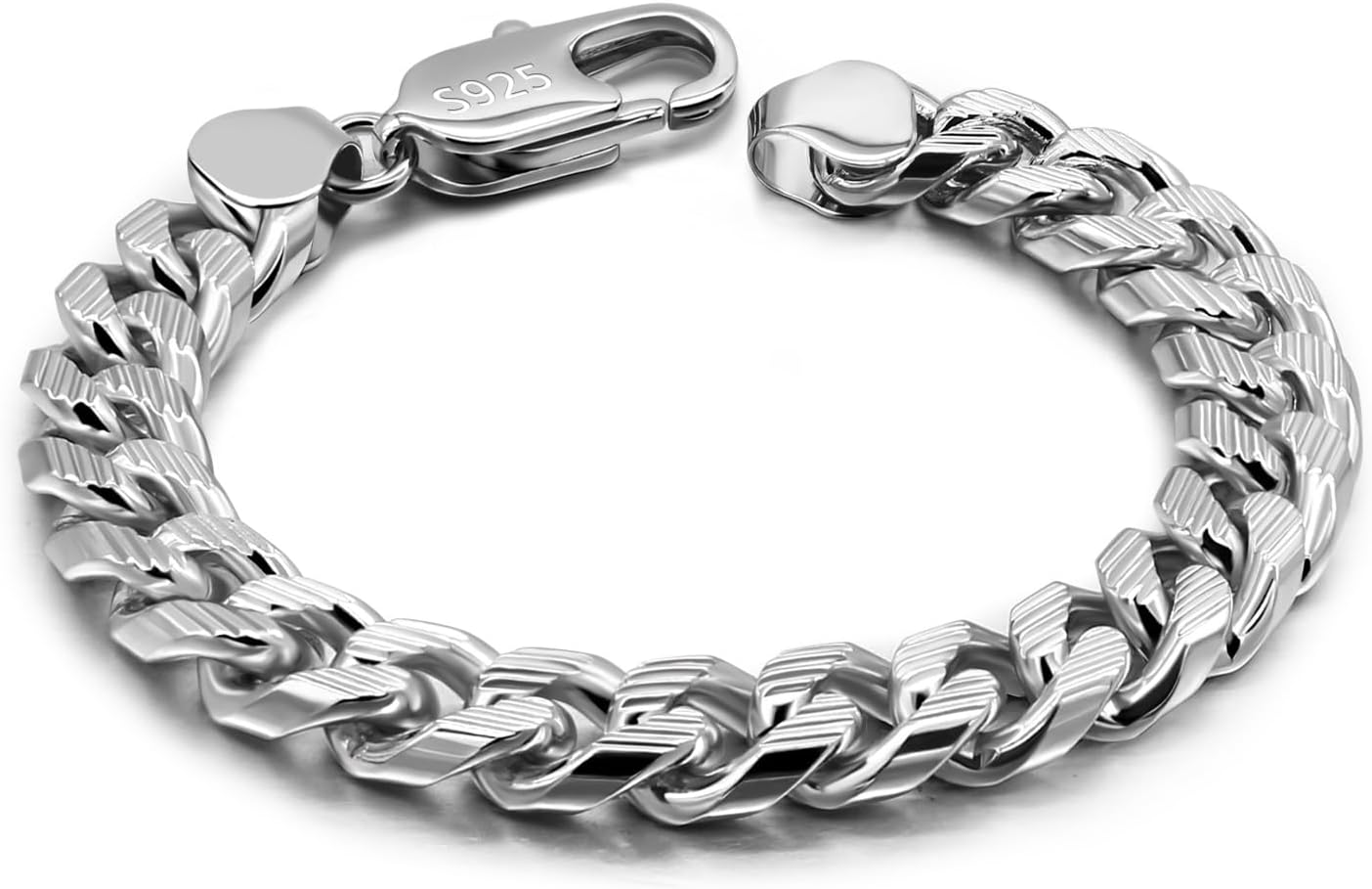 Dankadi Italian Men 925 Sterling Silver Bracelet 8-10-12MM Solid Miami Cuban Link Curb Chain 7" 7.5" 8" 8.5" 9" 9.5" 10" Bangle Man Jewelry Gift (Silver 10MM Pattern, 9.5 inch)