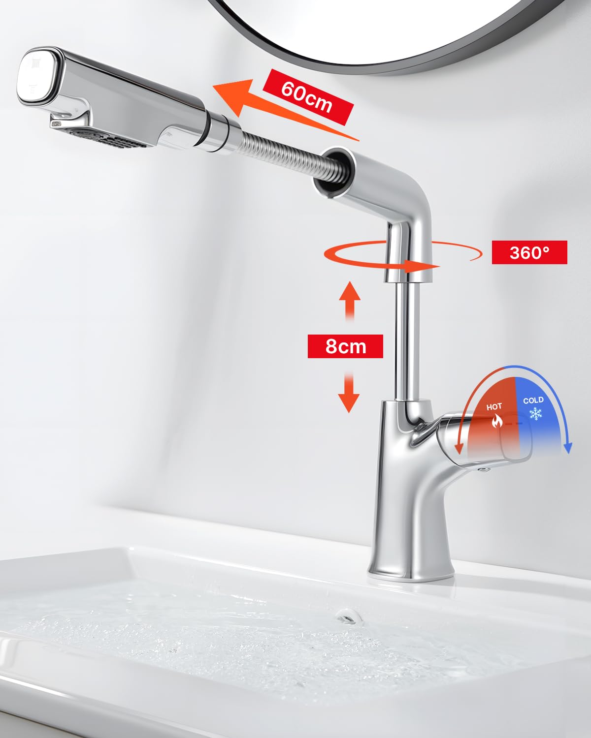 kisimixer Wasserhahn Bad mit Ausziehbar Brause Chrom, 360° Drehbar | Wasserhahn Bad, Auslauf Höhe 190-270mm,Höhenverstellbar, Herausziehbarer Brause 2 Strahlarten, G3/8, Einhebelmischer, Messing