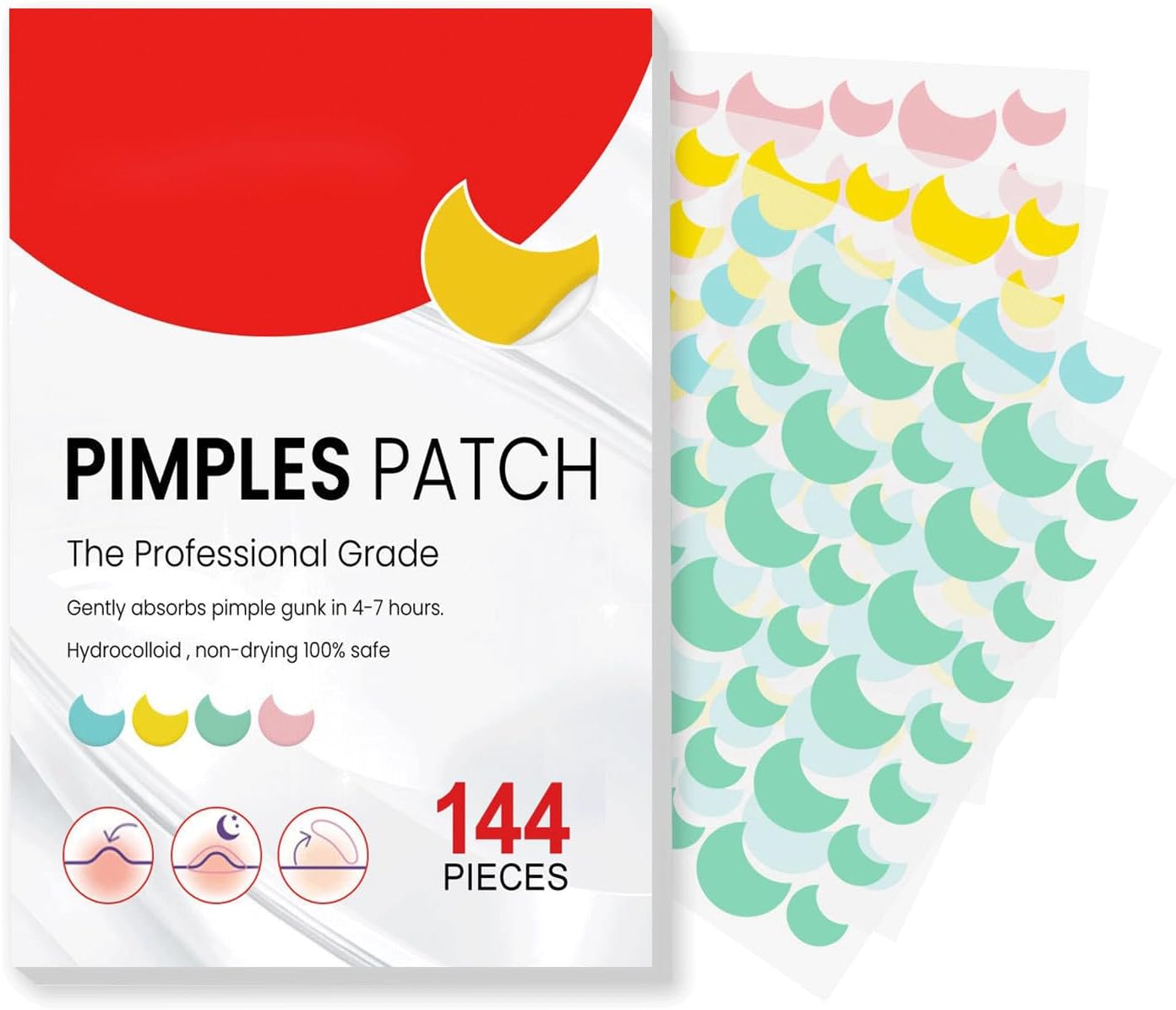 Pimple Patches 144Pcs Spot Patches Moon Shape Blemish Patches, Hydrocolloid Acne Patches For Face Zit Patch Acne Dots, Spot Stickers with Tea Tree Oi