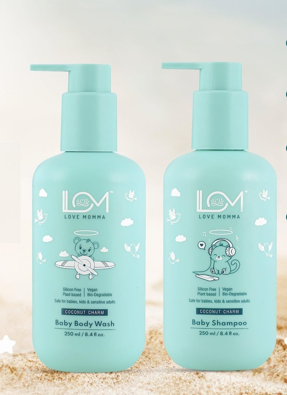 LOVE MOMMA Baby Shampoo and Body Wash Combo for Kids Safe Bath Care | Non-Chemical, Paraben-free, Organic Tear Free Mild Cleanses (250ml Each) (Pack of 2)
