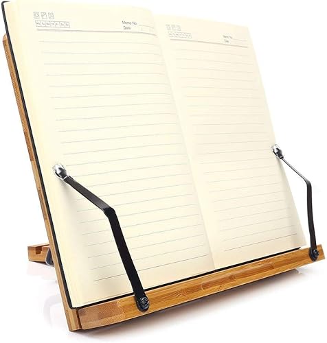 Miniatura 17 de wishacc Atril de bambú para libros de cocina con 5 alturas ajustables de 13.2 x 9.2 pulgadas