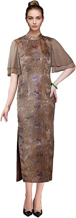 HangErFeng Silk Fragrant Cloud Yarn Printed Jacquard Dress 2946