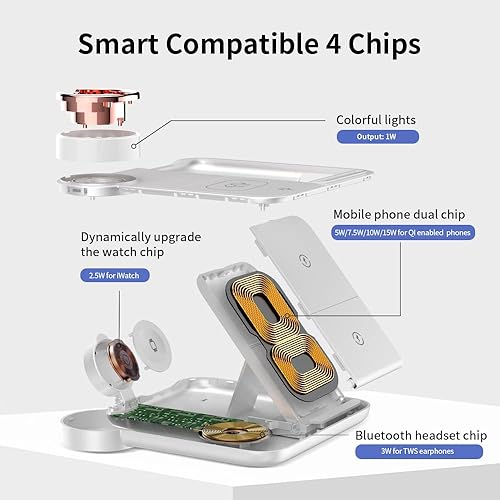 Miniatura 2 de Cargador inalámbrico, estación de carga inalámbrica rápida 4 en 1 compatible con iPhone15 14/13/12/11/Pro/XS/XR/X/SE/8/8 Plus, base de carga